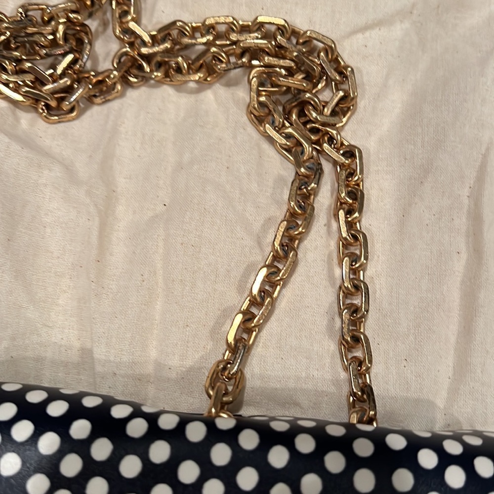 Tory Burch Gemini Link Polka Dot Printed Chain Shoulder Bag, Navy and White - Picture 8 of 14